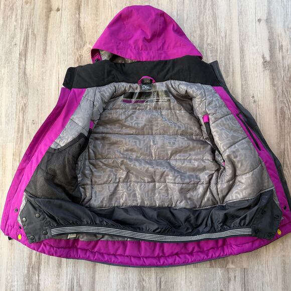 Obermeyer Girls Ski Snowboard Jacket Size 8 Small Black Purple Colorblock Winter - Picture 3 of 13